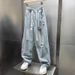 Men's Distressed Denim Pants Oversized Relaxed Fit Rope-Tie Blue Jeans Washed Vintage Style S-3XL_mkmklike.com