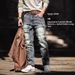 Men's Distressed Washed Jeans High Street Trendy Retro Casual Slim Straight Leg Pants With Pockets_mkmklike.com