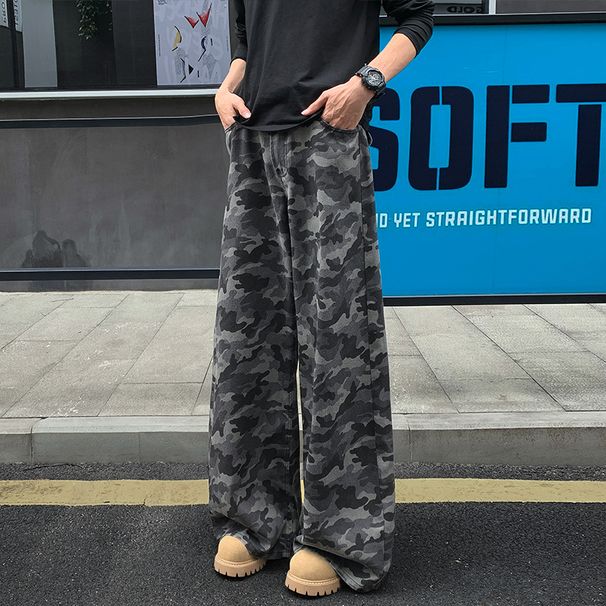American Camouflage Jeans Men's Autumn High Street Trendy Brand Large Size Loose Wide Leg Mopping Trousers Scimitar Pants Men's_mkmklike.com