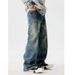 Retro High Street Loose Straight Jeans for Men mid Waist Trendy American Wide Leg Pants Spring Autumn New Collection_mkmklike.com