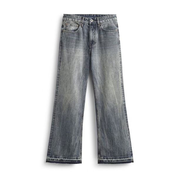 Distressed Washed Frayed Flared Jeans Men's Long Vibe Hippie Trend American Loose Wide-Leg Pants_mkmklike.com