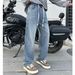 Men's Light Blue Relaxed Fit Straight Leg Jeans – Stretch Waist, Wide Leg Casual Trousers (Cotton, High Waist, Washed & Distressed Finish)_mkmklike.com