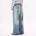 American Retro Washed Oblique Waist Design Straight Jeans Men's And Women's Trendy Brand Wide-leg Loose Casual Pants_mkmklike.com