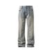 Men's Clothing Distressed Blue Jeans – Vintage Washed Streetwear Pants, High Waist Relaxed Fit, Y2K Baggy Denim For Urban & Skate Style (M-5XL)_mkmklike.com