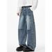 American Pleated Washed Jeans For Men And Women Deconstructing Wide Curved Knife Loose Straight Leg Casual Pants_mkmklike.com