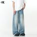 Men's Clothing Washed Blue Jeans For Men And Women Trendy And Versatile Loose And Casual Cleanfit Pants_mkmklike.com