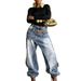 High-Waisted Slimming Wide Leg Trousers Women's Faux Denim Jeans Layered Washed Two-Piece European American Style_mkmklike.com