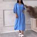 Women's New Cotton and Linen Pure Color Casual Round Neck Button Long Dress _mkmklike.com