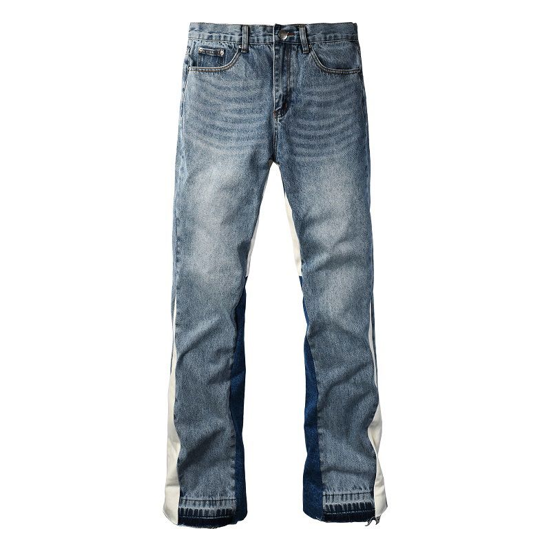 Men's Clothing Vintage Washed Denim Pants With Retro Bell Bottoms, Stretch Comfort & Streetwear Style For Tall Guys (Black/Indigo/Light Blue, XS-4XL)_mkmklike.com