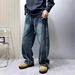 Men's American Washed Striped Jeans Casual Loose Fit Straight Leg Pants With Drawstring And Elastic Waist For Spring And Autumn_mkmklike.com