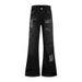 Unisex Black Distressed Studded Flared Jeans Slimming Design High Street Style Loose Fit Versatile Long Pants_mkmklike.com