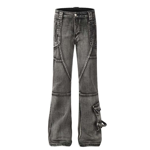 Men’s & Women’s Distressed Patchwork Cargo Jeans – Oversized Flared Denim Pants With Raw Hem (S-L, Black)_mkmklike.com