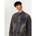 American Washed Denim Men, Loose Fashionable For Spring And Autumn, Casual Workwear, Stand Up Collar Jacket_mkmklike.com