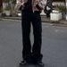 Unisex Cross Border American High Street Style Edgy Sleek Curved Jeans mid Waist Straight Leg Slightly Flared Slimming Blue Casual Long Pants_mkmklike.com