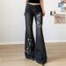 Women's Sexy Washed Black Denim Jeans Low Rise Flared Cowboy Style Floral Embroidery American Street Western Trend_mkmklike.com
