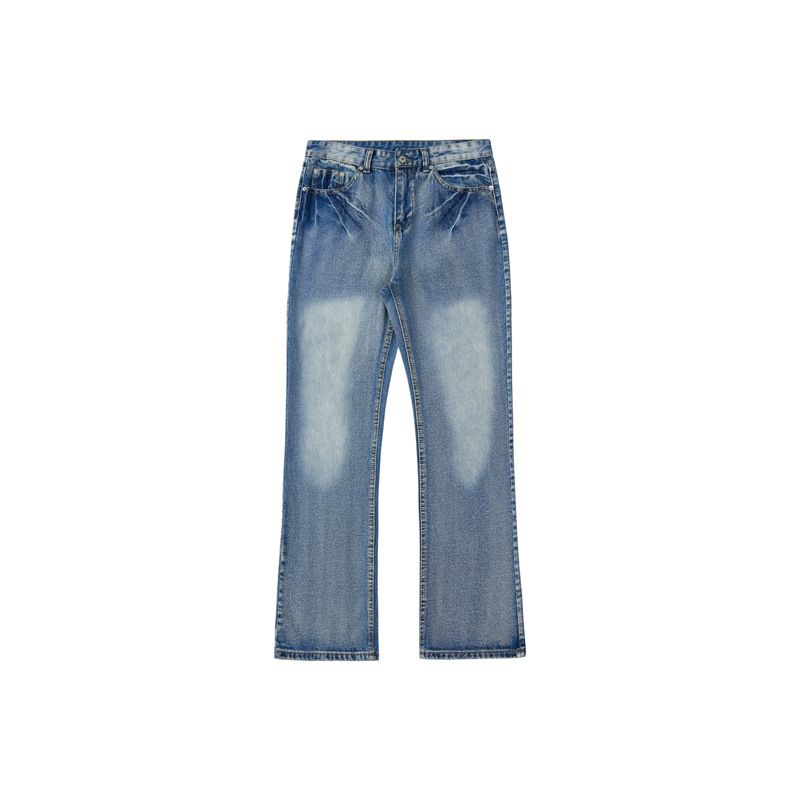 Self Made Ice Blue Washed Flared Jeans – Lightning Bolt Distressed Bootcut DirtyFit Denim_mkmklike.com