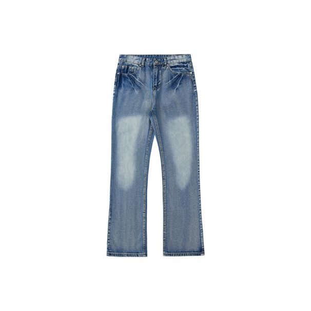 Self Made Ice Blue Washed Flared Jeans – Lightning Bolt Distressed Bootcut DirtyFit Denim_mkmklike.com