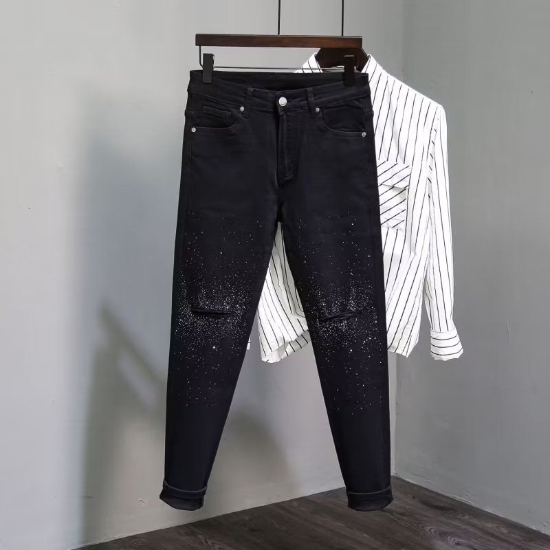 Men's Fashion Denim Trousers Personality Small Straight Leg_mkmklike.com