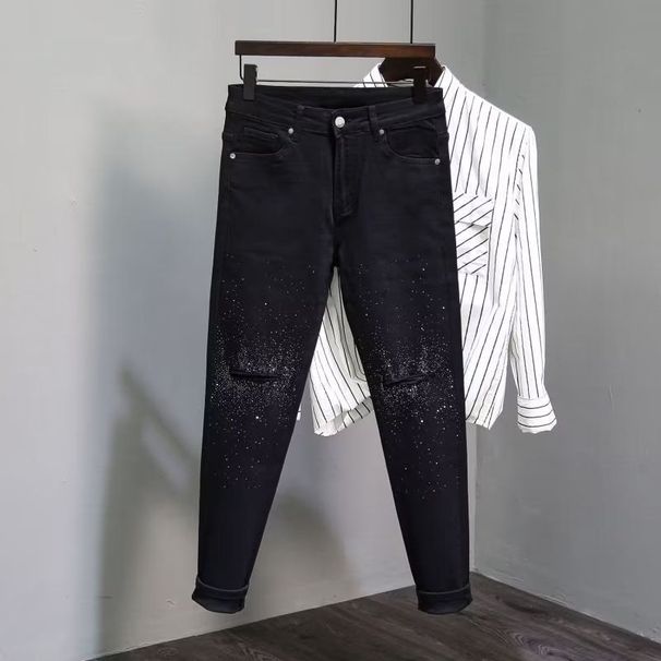 Men's Fashion Denim Trousers Personality Small Straight Leg_mkmklike.com