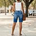 Women's Mid-Rise Ripped Flag Print Shorts Summer Street Style Relaxed Everyday Wear Comfortable Feshion_mkmklike.com