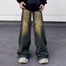 Autumn American Retro Distressed Wide Leg Jeans For Men, Loose Casual Straight Leg Trousers Trendy_mkmklike.com