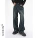 Nirben Denim | Korean Version Of Basic Washed Old Denim Blue Loose Straight Casual Trousers_mkmklike.com