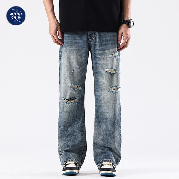 Nordmann Muqiu Clothing | Summer New Ripped Washed Vintage Jeans Men's Trendy American Style Loose Straight Long Pants_mkmklike.com
