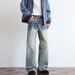 Men's Vintage Washed Denim Pants - Oversized Straight-Leg High Street Trousers (Black/Distressed, S-2XL)_mkmklike.com