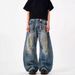 American Style Distressed, Dirty Dyed, Ripped Jeans, High Street Straight Leg Pants, Niche Loose Fitting Men's And_mkmklike.com