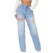 Women's High-Waisted Wide-Leg Distressed Ripped Jeans Slimming Washed Straight Leg Trousers Floor-Length Versatile Hot Style_mkmklike.com