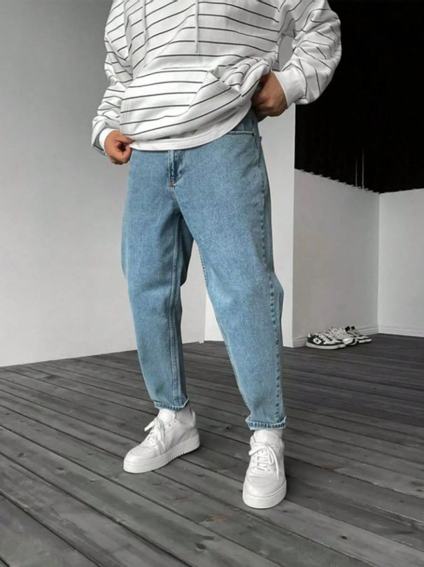 Men's Stretch Jeans – Ripped & Zip-Detail Slim Fit Denim Pants For Streetwear & Casual (S-XXL, Blue/Black/Distressed, Straight-Leg Comfort)_mkmklike.com