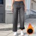 Women's Clothing Fleece-Lined Relaxed Fit Jeans - High Stretch Straight Leg Winter Pants (S-XXL)_mkmklike.com