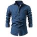 Classic Denim Shirt For Men - 100% Cotton, Wrinkle-Free, Long Sleeve Casual Jacket, Retro Style, Breathable & Comfortable (S-4XL)_mkmklike.com