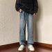 Men's Star Embroidered Denim Jeans - High Street Retro Loose Fit Straight Leg Pants For Casual Streetwear_mkmklike.com