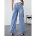 Women's Draped Denim Jeans Cross Border Foreign Trade Factory Direct Sales Retro Ripped Wide Leg Floor Length Trousers_mkmklike.com
