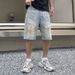 Men's Clothing Dirty Hole Denim Shorts Men's Trendy Brand Loose Large Size American Retro Washed Casual Shorts Summer Pants_mkmklike.com
