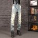 Men's Distressed Denim Jeans - Vintage Washed Slim Straight Fit Casual Pants For Fall & Winter_mkmklike.com