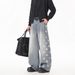 Men's Clothing Unisex Casual Straight Leg Jeans Style Trendy Wide Leg Trousers Bamboo Textured Washed Curved Denim_mkmklike.com