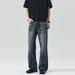 Men's Slim Fit Flared Jeans American Style Washed Natural Hand Painted Whiskered Cleanfit Trousers_mkmklike.com