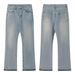 Vintage Washed Cleanfit Black Fringe Flared Jeans For Men & Women - High Waist Cotton Denim Pants With Distressed Details_mkmklike.com
