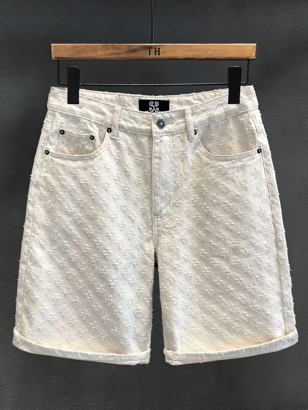 Men's Clothing High Street Jacquard Ripped Summer Loose Straight Retro Five Point Denim Shorts_mkmklike.com