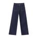 Women's Clothing Retro Style Bright Line Double Pocket Design Stitching Straight Wide Leg Jeans_mkmklike.com