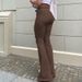 Women's High-Waisted Flared Jeans – Stretch Denim With Distressed Details (S-XXL, Coffee Brown)_mkmklike.com
