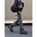 American High Street Vibe Feng Shui Wash Black Gray Slim Fit Jeans For Men And Women Trendy Brand Micro Flared Cleanfit_mkmklike.com