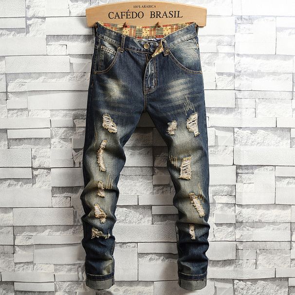 Retro Washed Jeans For Men Slim Fit Straight Leg Pants Autumn Spring Trendy Brand High Street Style_mkmklike.com