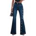 Women's Button Down Flared Jeans European American Style Micro Flared Denim Jeans For Ladies_mkmklike.com