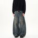 Men's Clothing Retro Distressed Rubbed Color Exposed Stitching Scimitar Jeans For Men And Women New Loose Straight Washed Pants_mkmklike.com