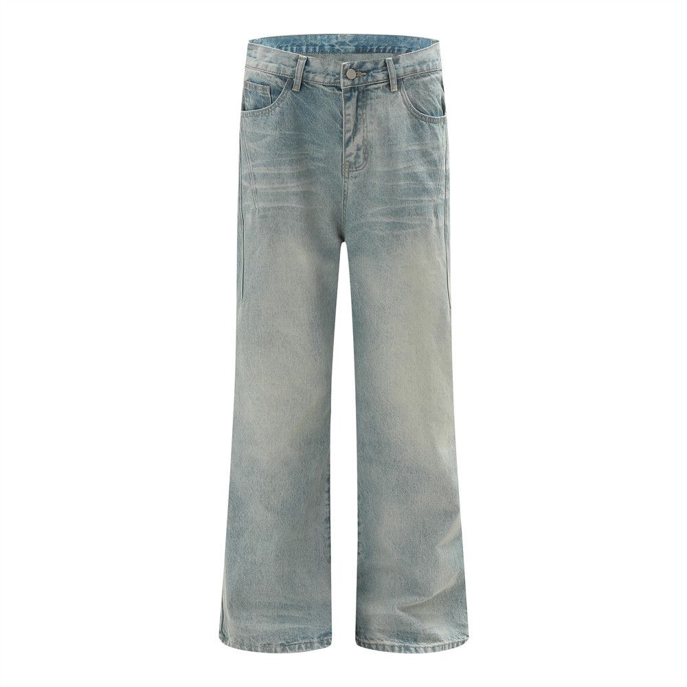 American Street Style Loose Washed Jeans For Men Casual Dad Trendy Punk Vintage Wide-Leg Straight Long Pants_mkmklike.com