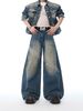 European And American High-end Heavy Industry Retro Fine Flash Diamond-encrusted Shoulder-padded Denim Jacket Men's Jacket And Jeans Set_mkmklike.com