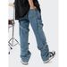 Suitable For All Seasons American Style Lace-up Jeans For Men, Niche Design, High Street Vibe, Loose Straight-leg Pants_mkmklike.com